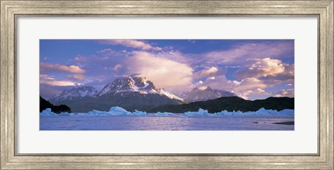 Framed Cloudy sky over mountains, Lago Grey, Torres del Paine National Park, Patagonia, Chile Print