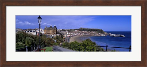 Framed High Angle View Of A City, Scarborough, North Yorkshire, England, United Kingdom Print