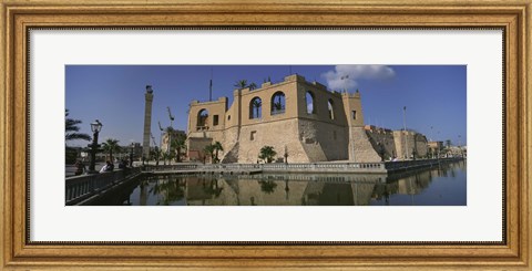 Framed Reflection of a building in a pond, Assai Al-Hamra, Tripoli, Libya Print