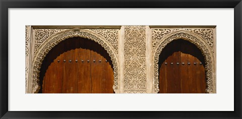 Framed Low angle view of carving on arches of a palace, Court Of Lions, Alhambra, Granada, Andalusia, Spain Print