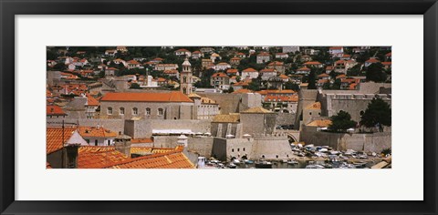 Framed High angle view of a town, Old port, Dominican Monastery to the left, Dubrovnik, Croatia Print