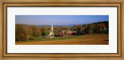 Framed Church and a barn in a field, Peacham, Vermont, USA Print
