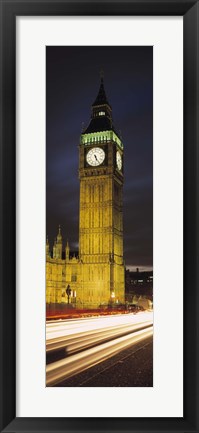 Framed Clock tower lit up at night, Big Ben, Houses of Parliament, Palace of Westminster, City Of Westminster, London, England Print