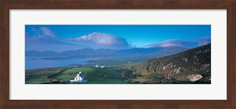 Framed High angle view of a cottage in a field near a bay, Allihies, County Cork, Munster, Republic of Ireland Print