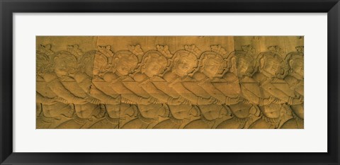 Framed Bas relief in a temple, Angkor Wat, Angkor, Cambodia Print