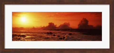 Framed Waves breaking on rocks in the sea, Three Tables, North Shore, Oahu, Hawaii, USA Print