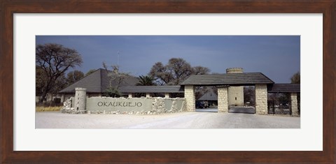 Framed Entrance of a rest camp, Okaukuejo, Etosha National Park, Kunene Region, Namibia Print