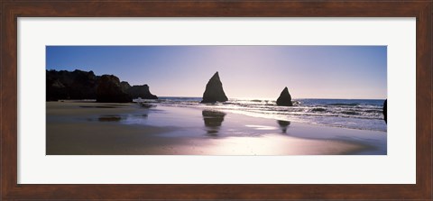 Framed Rock formations in the ocean, Alvor Beach, Algarve, Portugal Print