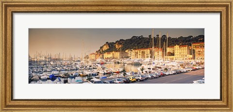 Framed Port of Nice lined by old houses and filled with new yachts, Nice, Alpes-Maritimes, Provence-Alpes-Cote d&#39;Azur, France Print