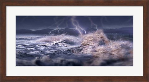 Framed Storm waves hitting concrete Print