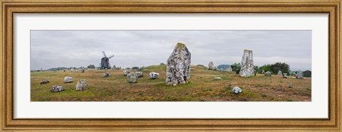 Framed Viking burial site and wooden windmill, Gettlinge, Oland, Sweden Print