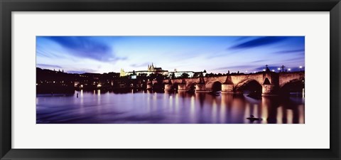 Framed Arch bridge across a river with a cathedral, St. Vitus Cathedral, Hradcany Castle, Vltava river, Prague, Czech Republic Print