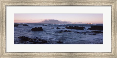 Framed Rocks in the sea with Table Mountain, Cape Town, South Africa Print