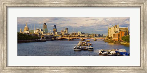 Framed Bridge across a river with a cathedral, Blackfriars Bridge, St. Paul&#39;s Cathedral, Thames River, London, England Print