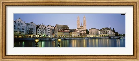 Framed Evening, Cityscape, Zurich, Switzerland Print