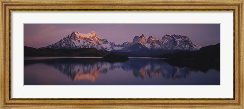 Framed Reflection of mountains in a lake, Lake Pehoe, Cuernos Del Paine, Patagonia, Chile Print