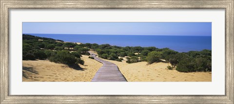 Framed Boardwalk on the beach, Cuesta De Maneli, Donana National Park, Huelva Province, Spain Print
