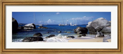 Framed Sailboats in the sea, The Baths, Virgin Gorda, British Virgin Islands Print