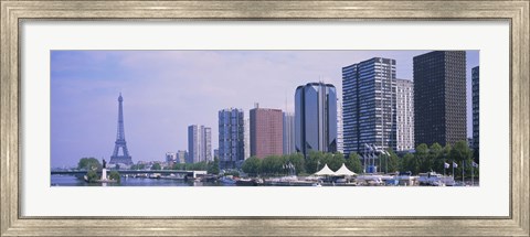 Framed Skyscrapers at the waterfront with a tower in the background, Seine River, Eiffel Tower, Paris, Ile-De-France, France Print