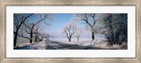 Framed Road passing through winter fields, Illinois, USA Print