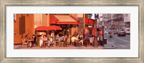 Framed Tourists at a sidewalk cafe, Paris, France Print