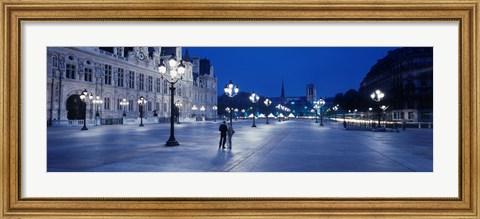 Framed Hotel de Ville &amp; Notre Dame Cathedral Paris France Print