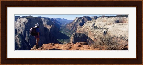 Framed Female hiker standing near a canyon, Zion National Park, Washington County, Utah, USA Print