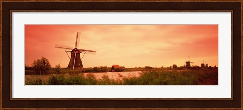 Framed Windmill, Kinderdigk, Netherlands Print