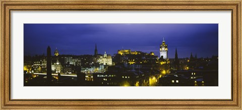 Framed High angle view of a city lit up at night, Edinburgh Castle, Edinburgh, Scotland Print