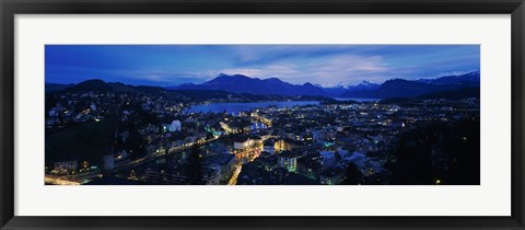 Framed Aerial view of a city at dusk, Lucerne, Switzerland Print