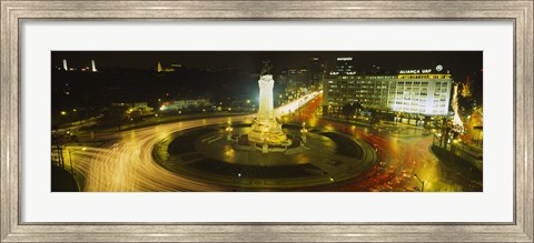Framed High angle view of traffic moving around a statue, Marques De Pombal Square, Lisbon, Portugal Print