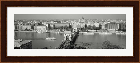 Framed Chain Bridge Over The Danube River, Budapest, Hungary Print