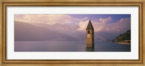 Framed Clock tower in a lake, Reschensee, Italy Print