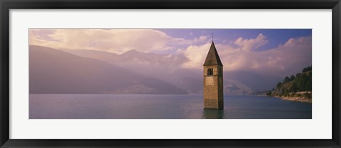 Framed Clock tower in a lake, Reschensee, Italy Print