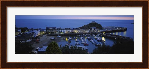 Framed High angle view of boats docked at the harbor, Devon, England Print