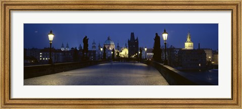 Framed Street light on a bridge, Charles Bridge, Prague, Czech Republic Print