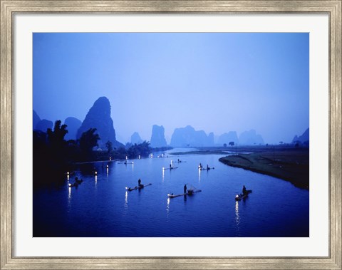 Framed Night Fishing Guilin China Print