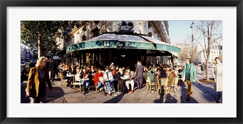 Framed Group of people at a sidewalk cafe, Les Deux Magots, Saint-Germain-Des-Pres Quarter, Paris, France Print