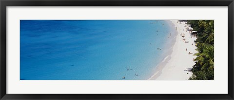 Framed Aerial View Of Tourists On The Beach, Trunk Bay, St. John, US Virgin Islands, West Indies Print