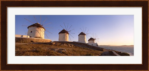 Framed Low angle view of traditional windmills, Mykonos, Cyclades Islands, Greece Print