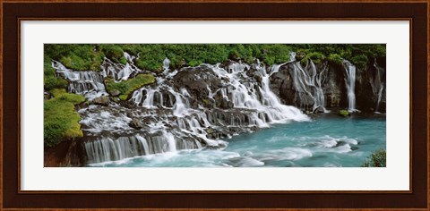 Framed Waterfall In A Forest, Hraunfoss Waterfall, Iceland Print