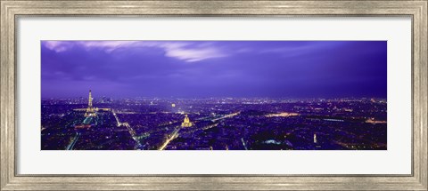 Framed Aerial View Of A City at night, Paris, France Print