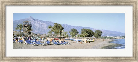 Framed Tourists On The Beach, San Pedro, Costa Del Sol, Marbella, Andalusia, Spain Print