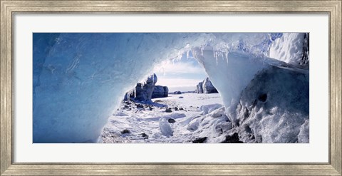 Framed Ice cave on a polar landscape, Gigja outwash plain, Gigja river outlet, Iceland Print