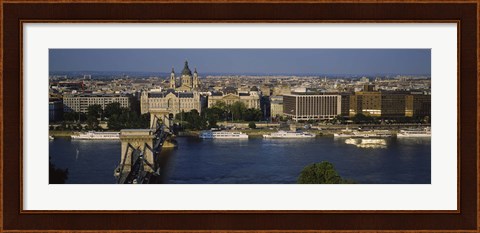Framed Buildings at the waterfront, Chain Bridge, Danube River, Budapest, Hungary Print