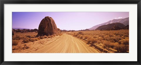 Framed Dirt road passing through an arid landscape, Californian Sierra Nevada, California, USA Print