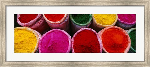 Framed High angle view of various powder paints, Braj, Mathura, Uttar Pradesh, India Print
