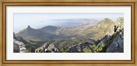 Framed High angle view of a coastline, Table Mountain, Cape town, South Africa Print