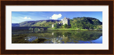 Framed Reflection of a castle and a mountain in water, Eilean Donan Castle, Loch Duich, Scotland Print