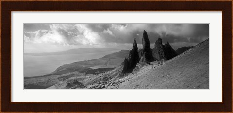 Framed Rock formations on hill in black and white, Isle of Skye, Scotland Print